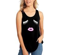 janisramone Womens Ladies New Slogan Print Sleeveless Baggy Curved Hem T-Shirt Casual Jersey Summer Tank Vest Top