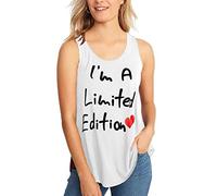 janisramone Womens Ladies New Slogan Print Sleeveless Baggy Curved Hem T-Shirt Casual Jersey Summer Tank Vest Top