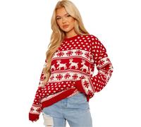 janisramone Womens Ladies New Unisex Christmas Reindeer Snowflake Novelty Knitted Unisex Xmas Jumper Sweater Top, 16-18, Red