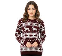 janisramone Womens Ladies New Unisex Christmas Reindeer Snowflake Novelty Knitted Unisex Xmas Jumper Sweater Top, 20-22, Wine