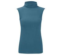 janisramone Womens Ladies Turtle Polo Neck Sleeveless T-Shirt Plain Casual Stretchy Bodycon Vest Tee Top Teal