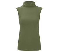 janisramone Womens Ladies Turtle Polo Neck Sleeveless T-Shirt Plain Casual Stretchy Bodycon Vest Tee Top Khaki