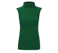 janisramone Womens Ladies Turtle Polo Neck Sleeveless T-Shirt Plain Casual Stretchy Bodycon Vest Tee Top Bottle Green