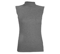 janisramone Womens Ladies Turtle Polo Neck Sleeveless T-Shirt Plain Casual Stretchy Bodycon Vest Tee Top Charcoal