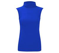 janisramone Womens Ladies Turtle Polo Neck Sleeveless T-Shirt Plain Casual Stretchy Bodycon Vest Tee Top Royal Blue