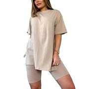 janisramone® Womens Loungewear, Side Slit T Shirt, Short Sleeve Oversized Tshirt Top, Elasticated Cycling Shorts Women, Track Suits for Women UK, Plain Womens Summer Co Ord Sets, 2 PCs Gym Set