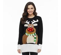 Janisramone Womens Mens New Unisex Christmas Tree Light Up Rudolph Novelty Vintage LED Jumper Sweater Top, Black - Rudolph Light, 20-22