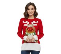 Janisramone Womens Mens New Unisex Christmas Tree Light Up Rudolph Novelty Vintage LED Jumper Sweater Top, 43813, Red - Rudolph Light