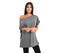 janisramone® Women's Off The Shoulder Batwing Top, Bardot Baggy Style Oversized T Shirt for Women - New Plain Fashionable Ladies Tops for Casual & Party Wear Charcoal