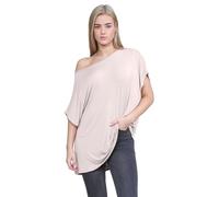 janisramone® Women's Off The Shoulder Batwing Top, Bardot Baggy Style Oversized T Shirt for Women - New Plain Fashionable Ladies Tops for Casual & Party Wear Nude