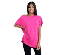 janisramone® Women's Off The Shoulder Batwing Top, Bardot Baggy Style Oversized T Shirt for Women - New Plain Fashionable Ladies Tops for Casual & Party Wear Cerise