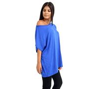 janisramone® Women's Off The Shoulder Batwing Top, Bardot Baggy Style Oversized T Shirt for Women - New Plain Fashionable Ladies Tops for Casual & Party Wear Royal Blue