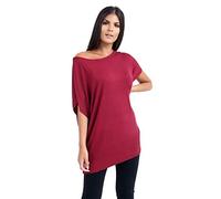 janisramone® Women's Off The Shoulder Batwing Top, Bardot Baggy Style Oversized T Shirt for Women - New Plain Fashionable Ladies Tops for Casual & Party Wear Wine