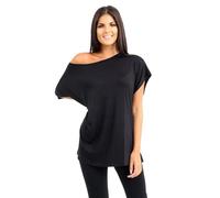 janisramone® Women's Off The Shoulder Batwing Top, Bardot Baggy Style Oversized T Shirt for Women - New Plain Fashionable Ladies Tops for Casual & Party Wear Black
