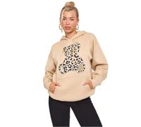 janisramone® Women's Oversized Hoodie with Leopard Print Teddy in Front - Long Sleeve Graphic Hoodie, Fleece Lined Hoodie Womens Two Front Pockets, Festive Baggy Hoodie Women