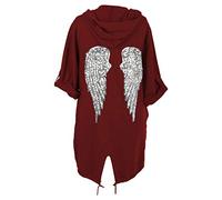 janisramone® Womens Oversized Hoodie with Sequin Angel Wings at Back - Hooded Cardigan Women, Pull On Style Sequin Angel Wing Top, Baggy Cardigans for Women UK Wine