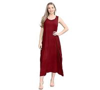 janisramone® Womens Parachute Italian Lagenlook Midi Dress, Sleeveless Round Neck Stretchy Tulip Dress, Plain Long Summer Dresses for Women UK, Casual & Holiday Ladies Midi Dresses Wine