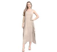 janisramone® Womens Parachute Italian Lagenlook Midi Dress, Sleeveless Round Neck Stretchy Tulip Dress, Plain Long Summer Dresses for Women UK, Casual & Holiday Ladies Midi Dresses