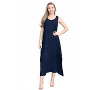 janisramone® Womens Parachute Italian Lagenlook Midi Dress, Sleeveless Round Neck Stretchy Tulip Dress, Plain Long Summer Dresses for Women UK, Casual & Holiday Ladies Midi Dresses Navy Blue