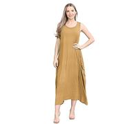 janisramone® Womens Parachute Italian Lagenlook Midi Dress, Sleeveless Round Neck Stretchy Tulip Dress, Plain Long Summer Dresses for Women UK, Casual & Holiday Ladies Midi Dresses