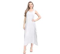 janisramone® Womens Parachute Italian Lagenlook Midi Dress, Sleeveless Round Neck Stretchy Tulip Dress, Plain Long Summer Dresses for Women UK, Casual & Holiday Ladies Midi Dresses White