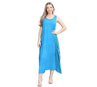 janisramone® Womens Parachute Italian Lagenlook Midi Dress, Sleeveless Round Neck Stretchy Tulip Dress, Plain Long Summer Dresses for Women UK, Casual & Holiday Ladies Midi Dresses Turquoise