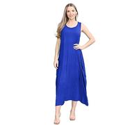 janisramone® Womens Parachute Italian Lagenlook Midi Dress, Sleeveless Round Neck Stretchy Tulip Dress, Plain Long Summer Dresses for Women UK, Casual & Holiday Ladies Midi Dresses Royal Blue