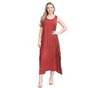 janisramone® Womens Parachute Italian Lagenlook Midi Dress, Sleeveless Round Neck Stretchy Tulip Dress, Plain Long Summer Dresses for Women UK, Casual & Holiday Ladies Midi Dresses