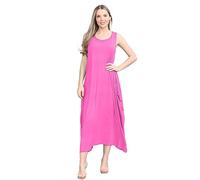 janisramone® Womens Parachute Italian Lagenlook Midi Dress, Sleeveless Round Neck Stretchy Tulip Dress, Plain Long Summer Dresses for Women UK, Casual & Holiday Ladies Midi Dresses Cerise