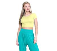 janisramone® Women's Plain Stretchy Vest Tee Mini Crop Top - Chic Cap Sleeve, Y2k Top Summer Style, Ideal Crop Tops for Women for Casual and Gym Wear Yellow