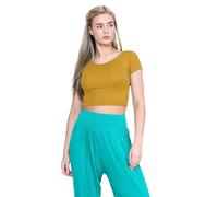 janisramone® Women's Plain Stretchy Vest Tee Mini Crop Top - Chic Cap Sleeve, Y2k Top Summer Style, Ideal Crop Tops for Women for Casual and Gym Wear Camel