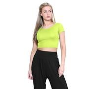 janisramone® Women's Plain Stretchy Vest Tee Mini Crop Top - Chic Cap Sleeve, Y2k Top Summer Style, Ideal Crop Tops for Women for Casual and Gym Wear Neon Yellow