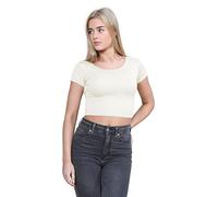 janisramone® Women's Plain Stretchy Vest Tee Mini Crop Top - Chic Cap Sleeve, Y2k Top Summer Style, Ideal Crop Tops for Women for Casual and Gym Wear Cream
