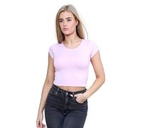 janisramone® Women's Plain Stretchy Vest Tee Mini Crop Top - Chic Cap Sleeve, Y2k Top Summer Style, Ideal Crop Tops for Women for Casual and Gym Wear Baby Pink