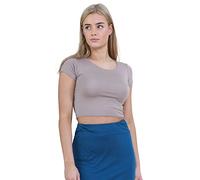 janisramone® Women's Plain Stretchy Vest Tee Mini Crop Top - Chic Cap Sleeve, Y2k Top Summer Style, Ideal Crop Tops for Women for Casual and Gym Wear Mocha