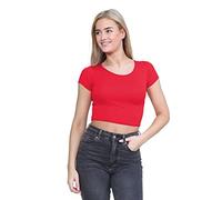 janisramone® Women's Plain Stretchy Vest Tee Mini Crop Top - Chic Cap Sleeve, Y2k Top Summer Style, Ideal Crop Tops for Women for Casual and Gym Wear Red
