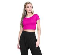 janisramone® Women's Plain Stretchy Vest Tee Mini Crop Top - Chic Cap Sleeve, Y2k Top Summer Style, Ideal Crop Tops for Women for Casual and Gym Wear Neon Pink
