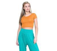 janisramone® Women's Plain Stretchy Vest Tee Mini Crop Top - Chic Cap Sleeve, Y2k Top Summer Style, Ideal Crop Tops for Women for Casual and Gym Wear Orange