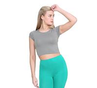 janisramone® Women's Plain Stretchy Vest Tee Mini Crop Top - Chic Cap Sleeve, Y2k Top Summer Style, Ideal Crop Tops for Women for Casual and Gym Wear Khaki