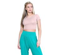 janisramone® Women's Plain Stretchy Vest Tee Mini Crop Top - Chic Cap Sleeve, Y2k Top Summer Style, Ideal Crop Tops for Women for Casual and Gym Wear Nude
