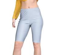 janisramone® Womens Shiny Nylon Lycra Cycling Shorts, Plain Elasticated Waist Stretchy Yoga Fitness Gym Shorts, Slim Fit Hot Pants, Versatile Women Activewear Silver