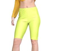 janisramone® Womens Shiny Nylon Lycra Cycling Shorts, Plain Elasticated Waist Stretchy Yoga Fitness Gym Shorts, Slim Fit Hot Pants, Versatile Women Activewear Neon Yellow