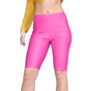 janisramone® Womens Shiny Nylon Lycra Cycling Shorts, Plain Elasticated Waist Stretchy Yoga Fitness Gym Shorts, Slim Fit Hot Pants, Versatile Women Activewear Neon Pink