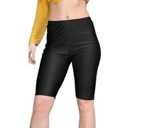 janisramone® Womens Shiny Nylon Lycra Cycling Shorts, Plain Elasticated Waist Stretchy Yoga Fitness Gym Shorts, Slim Fit Hot Pants, Versatile Women Activewear Black