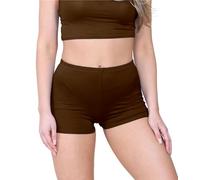 janisramone® Women's Stretchy Mini Shorts - Chic Hot Pants Shorts Women for Club, Dance & Gym, Perfect Summer Fashion, Fitted Style Shorts for Women UK Brown
