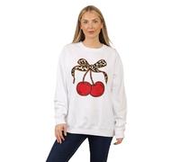 janisramone® Women's Sweatshirts Cherry Leopard Print, Oversized Baggy Jumpers, Printed Long Sleeve Tops Women, Pull-Over Ladies Sweatshirts Without Hood, Winter Ladies Christmas Jumpers