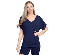 janisramone® Womens T Shirts, Batwing Turn Up Sleeve Oversized T-Shirts for Women, V Neck Batwing Top, Plain Baggy Summer Tops, Casual Ladies Tshirts, Sizes 6-26 Navy