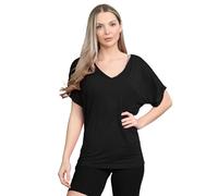 janisramone® Womens T Shirts, Batwing Turn Up Sleeve Oversized T-Shirts for Women, V Neck Batwing Top, Plain Baggy Summer Tops, Casual Ladies Tshirts, Sizes 6-26 Black