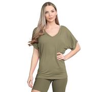 janisramone® Womens T Shirts, Batwing Turn Up Sleeve Oversized T-Shirts for Women, V Neck Batwing Top, Plain Baggy Summer Tops, Casual Ladies Tshirts, Sizes 6-26 Khaki