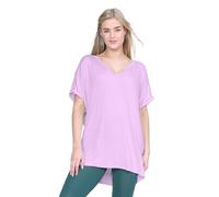 janisramone® Womens T Shirts, Batwing Turn Up Sleeve Oversized T-Shirts for Women, V Neck Batwing Top, Plain Baggy Summer Tops, Casual Ladies Tshirts, Sizes 6-26 Lilac